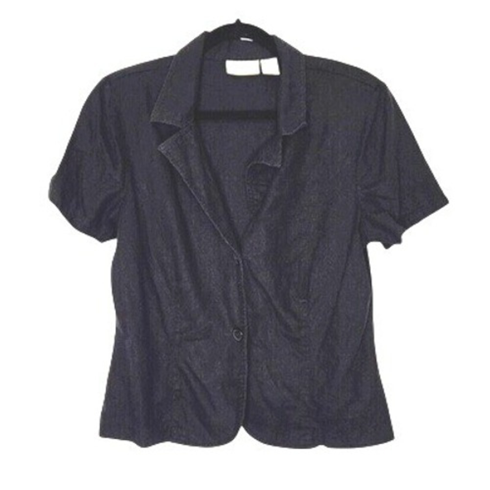 Vintage Studio Ease Womens Top 14 Black Button Front Linen Blend Blouse 80s 90s